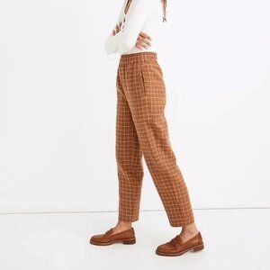 MADEWELL Waffleback Pull-On High-Rise Tapered Pants M brown plaid